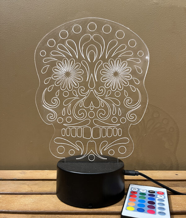 clear acrylic sugar skull light with color changing light